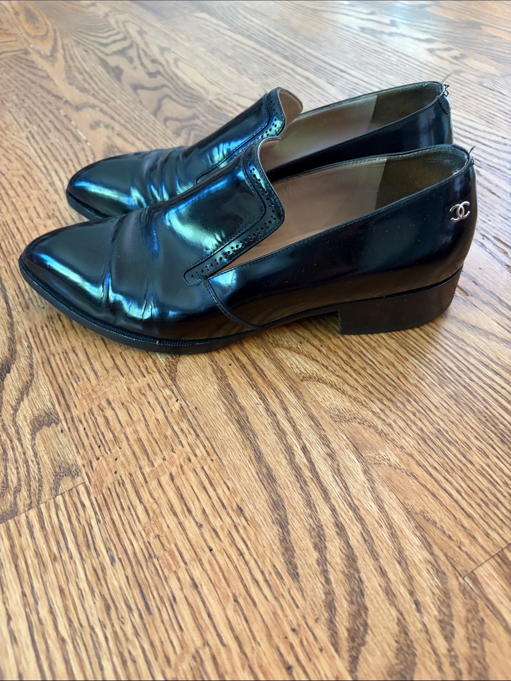 Chanel Black Patent Leather Slip-On Loafers for Women